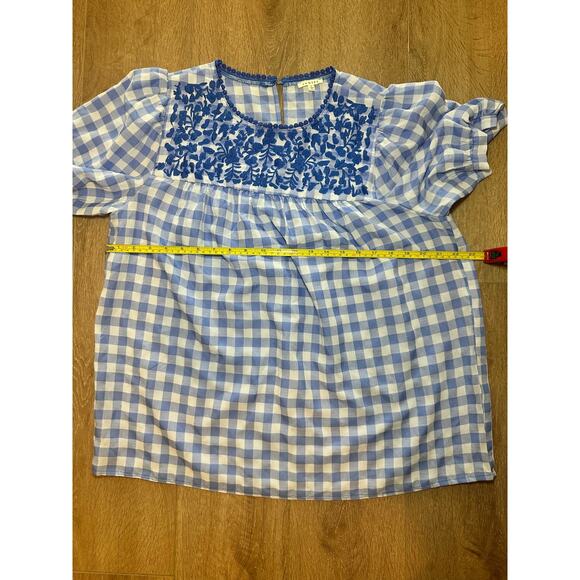Jodifl Gingham Embroidered Peplum Blouse Cottagecore Spring Floral Top Size L - Picture 9 of 12